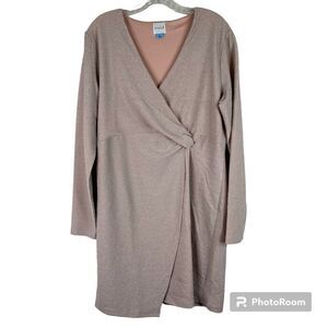 Serra Champagne Gold Pink Metallic Faux Wrap Front Knot Long Sleeve L